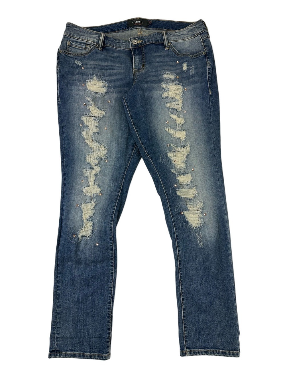 Torrid Distressed Crystal Jeans Size 12 Glam Stretch Denim Grunge Edgy